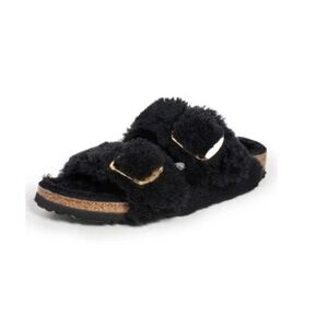 NIB Birkenstock Arizona big buckle teddy rivet black/gold